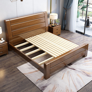 Lit en bois massif noyer 1,5m 1,8m avec rangement, sommier haute, mobilier de chambre principale, nouveau style chinois, tout en bois massif - Product Image 4