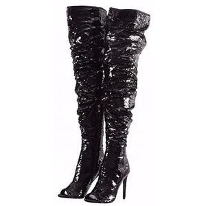 Size 47 Fashion Peep Toe Sequins Women Thigh High <b>Boots</b> Over Knee High Heel Party Dress Dance Ladies Long <b>Boots</b> - Product Image 3