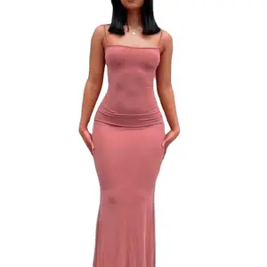 2024 vente en gros Sexy fête sans manches coton Polyester fronde haute qualité Maxi robe