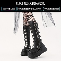 CHENO Bottes à talons hauts épais en cuir noir sur mesure OEM ODM pour femmes