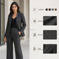 Ensemble décontracté 2 pièces pour femme Yegao, col rabattu en polyester/laine tweed, blazer et pantalon long, couleur unie, faible MOQ, OEM