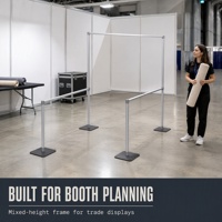 Structure de toile de fond pour salon professionnel, 2 poteaux réglables de 6 à 10 pieds, 2 poteaux fixes de 3 pieds, 3 traverses transversales, quatre plaques de base, support d'exposition