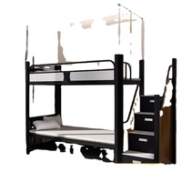 Cama alta moderna de metal tamaño completo con escalera y diseño de mesa debajo para uso en apartamentos, hoteles y dormitorios