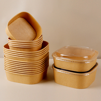 Emballages de restaurant, bols et assiettes carrés jetables en papier kraft, couvercles pour salades, écologiques, qualité alimentaire, 500-1400 ml, personnalisables