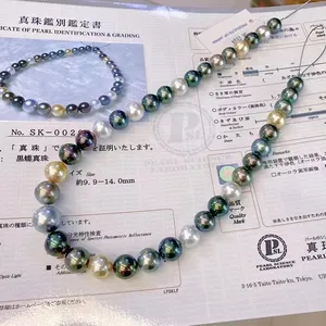 Collar de perlas Tahitianas para hombres, cadena de perlas naturales de 9-15mm, color negro, para agua salada, venta al por mayor