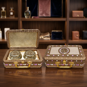 Caja Decorativa de Madera Grabada a Mano con Diseño de Pavo Real, Frascos de Vidrio, Estuche de Almacenamiento Tradicional para Mesa, Plegable, para Bodas, Estilo Rajasthan Moderno - Product Image 3