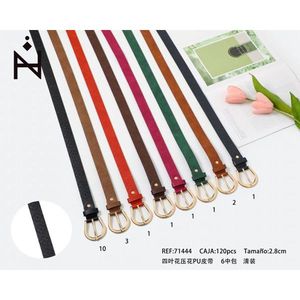 Cintura da donna casual in PU ricamata a quattro foglie con fibbia ad anello a D da 2,8 cm in rame - Product Image 2