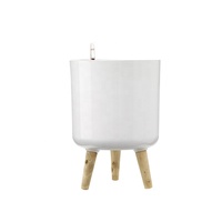 Pot de plantes intelligent pour plantes d'intérieur, capteur intégré pour l'humidité et la fertilité, jardinière auto-arrosante avec support en bois
