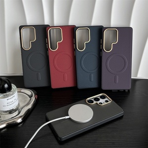 Étui de téléphone en cuir PU à texture carbone simple et professionnel pour Samsung S23 S24 S25Ultra, cadre en TPU souple, antichoc, avec fermeture magnétique - Product Image 2