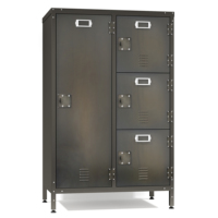 Armoire de rangement en acier vintage industrielle à 4 portes verrouillable avec finition foncée, armoire pour vêtements, bureau à domicile