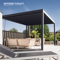 Pergola motorisée Greenawn pour extérieur, double couche, en alliage d'aluminium, bois traité sous pression, avec application pour balcon