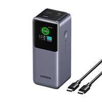 Batería Externa UGREEN Nexode de 20000 mAh y 130 W, Cargador Portátil de 72 Wh con Carga Rápida PD, 3 Puertos USB C y Pantalla Inteligente TFT