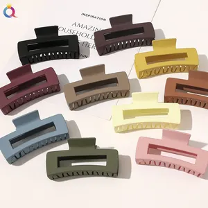 clips haar candy farbe Suppliers-Qiyue New Sweet Girl Candy Farbe Keine Spur Matte Square Hollow Hair Claw Clip für Mädchen