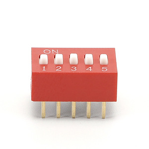 Interrupteur à levier <span class=keywords><strong>Eker</strong></span> DS-05 de couleur rouge à 5 positions SPST avec bornes plaquées or en bronze phosphoreux et terminaison à trou traversant - Product Image 1
