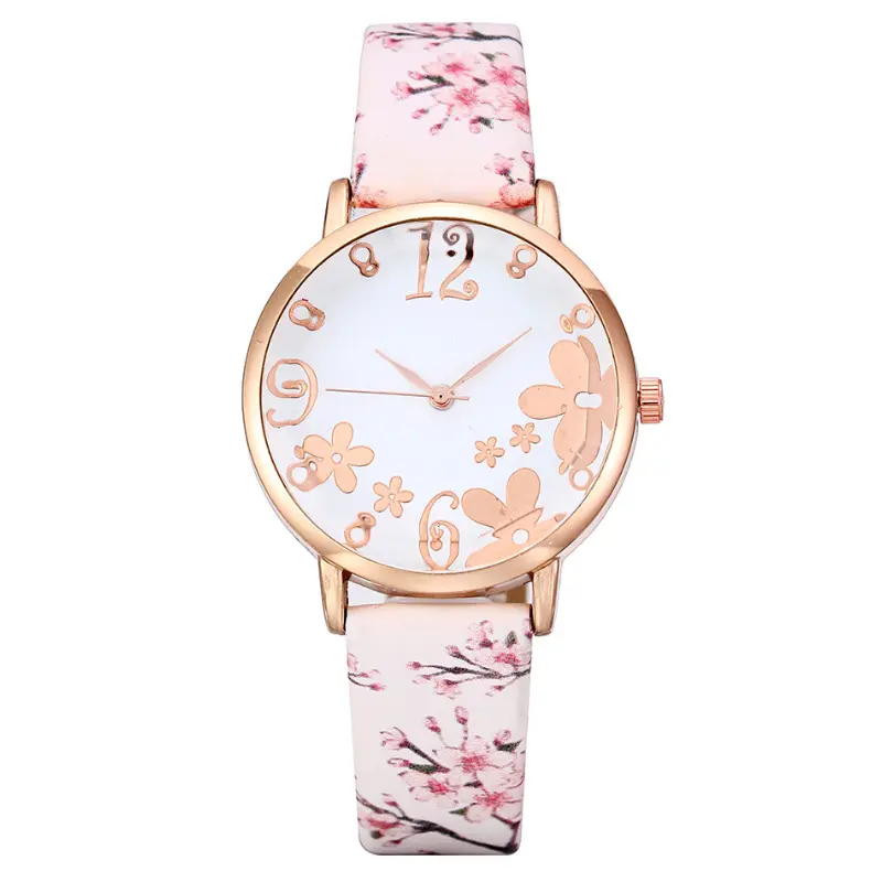 Women's Watches Best Sellers Ladies Fashion Embossed flower Watch Small Fresh Printed Watch