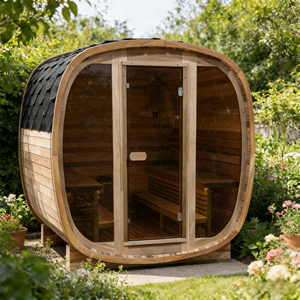 Sauna exterior para 4 personas de cedro rojo canadiense en stock, con calentador ETL - Product Image 1