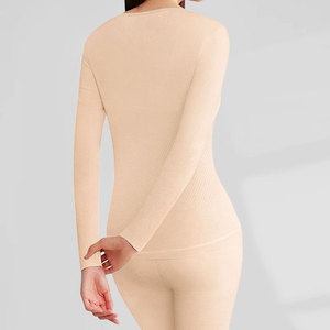 Women's Seamless Base Layer Set <strong>Thermal</strong> Underwear with Round Neck Long-Sleeved <strong>Top</strong> and Bottom Skin Friendly and Warm - Product Image 5
