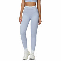 Leggings de yoga OEM pour femme, effet seconde peau, côtelés, taille haute, color block, coupe ajustée, respirants, pour la course et le fitness