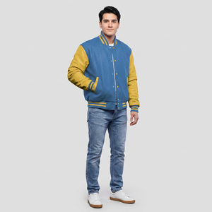 Chaqueta Varsity Clásica de Invierno con Rayas en los Puños para Hombre, Cuello Alto, Logotipo Frontal Discreto, Transpirable, Resistente al Viento, Estilo Relajado para Fin de Semana - Product Image 1