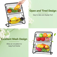 2-laags draadmand fruitmand standaard zwart metalen aanrechtblad keuken groente opbergrek organizer display