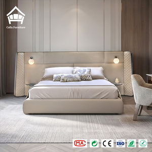 <span class=keywords><strong>Lit</strong></span> king-size contemporain <span class=keywords><strong>avec</strong></span> éclairage LED intégré, <span class=keywords><strong>lit</strong></span> plateforme moderne rembourré en cuir véritable pour suite d'hôtel de luxe - Product Image 4