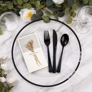 ที่ชาร์จแผ่นใส13นิ้วพร้อมแผ่นชาร์จพลาสติกสีดำขอบสีดำสำหรับงานแต่งงานจานชาร์จที่หรูหราเสิร์ฟอาหาร - Product Image 2