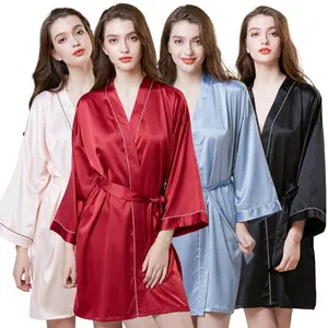 Smooth Satin Fabric Night Dressing Gown for Women and Girls