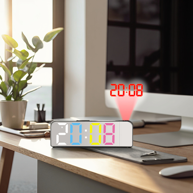 Custom LED Digital Alarm Clock with Projection USB Powered Temperature Display-Modern Design for Living Room Kitchen Home Decor