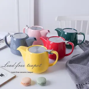 Großhandel Farbige Keramik-Teekannen, Meistverkaufte Teekannen und Wasserkessel mit Edelstahldeckeln und Sieben - Product Image 1