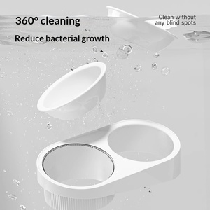 ชามอาหารและน้ำแบบพกพา 2in1 สำหรับสุนัขและแมว ทำจากเซรามิกและสแตนเลส ดีไซน์ชามคู่พร้อมขอบเอียง - Product Image 2