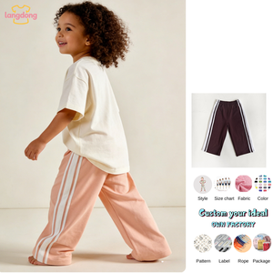 <span class=keywords><strong>Pantaloni</strong></span> a Gamba Larga per Bambini 95% Cotone 5% Spandex con Vita Elastica Regolabile e Striscia Laterale Bianca - Product Image 1