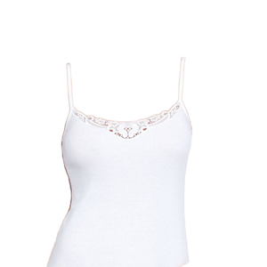 Débardeur court uni blanc pour femme, bretelles spaghetti, en coton côtelé respirant, avec bordure en dentelle, décontracté, longueur standard - Product Image 1