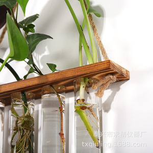Seeking Excellence Wall Mounted Hydroponic Plant Holder 1 Layer 4 Tube Wooden Rack Glass Test Tube Decorative Home Greenery - Product Image 4