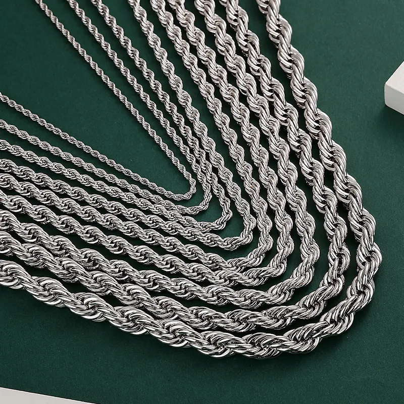 Wholesale 4mm 5mm 6mm 7mm 8mm 9mm 10mm 12mm Stainless Steel Rope Chain Gold Plated Platinum Plated Men Chain Necklace