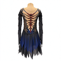 Robe de patinage artistique pour enfants et adultes, noire, bleue, rouge, en maille, à manches longues, avec strass et motif toile d'araignée au dos, pour compétition et spectacle