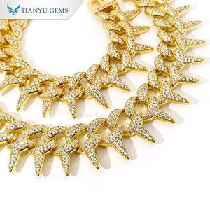 Collar de Cadena Cubana con Incrustaciones de Piedras de Imitación de Diamantes Tianyu Gems, Diseño de Espigas, Chapado en Oro, Joyería Hip Hop Unisex - Product Image 2