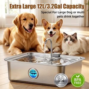 Fontaine à eau pour animaux de compagnie 2026 ultra silencieuse en acier inoxydable 12L/410oz/3.2Gal grande capacité ou fontaine à eau potable pour chat et chien - Product Image 6
