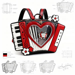 Sac à dos Ita en forme d'accordéon pour femmes et filles, sac bandoulière avec fenêtre transparente en forme de cœur et design touches de piano pour l'affichage de badges d'anime - Product Image 2
