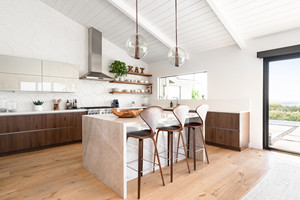 ตู้ครัวไม้วีเนียร์ไม้วอลนัทแบบปรับแต่งได้ใหม่หรูหราการออกแบบห้องครัวที่ทันสมัย - Product Image 4