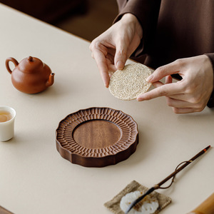 Walnut Wood Lace <b>Tea</b> <b>Tray</b> Teapot Holder Zen-inspired <b>Tea</b> Ceremony Accessory High-end Brewing Mat - Product Image 3