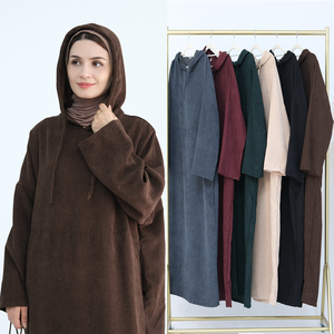 2024年 モダン イスラムドレス アバヤ ヒジャブ付き 暖かくゆったり ラマダン イード ドバイ トルコ 春向け 控えめなカフタン - Product Image 6