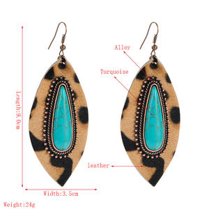 Faux cuir boucles d'oreilles élégant rétro exagéré en cuir ensemble Turquoise pendentif boucles d'oreilles pour femmes Uionen 910 - Product Image 2