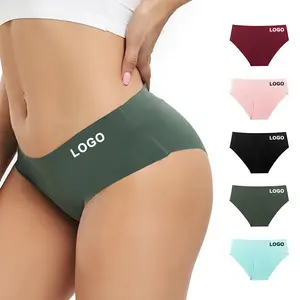 Atacado logotipo personalizado 23 Cor Seda Gelo Plus Size Calcinha de Nylon Sem Costura Anti-bacteriana das Mulheres Laser Cut Underwear senhoras Calcinha