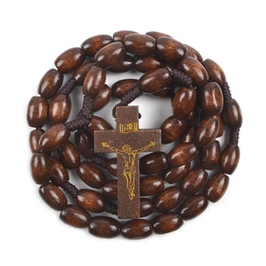 Fatti a mano 12x8mm <span class=keywords><strong>Perline</strong></span> di <span class=keywords><strong>Legno</strong></span> All'ingrosso Cattolica Rosario Religioso Collana Con Ciondolo Croce - Product Image 1
