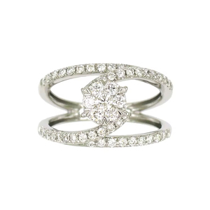 18K White Gold Double Band Cluster Diamond Ring Pave Shank Luxury Engagement Ring <b>Women</b> Jewelry - Product Image 1