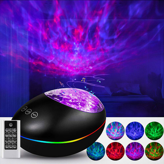 Modern Dome USB Black/White LED Sky Ocean Wave Projector ABS Night Light Smart Remote Switch Control RGB Changing Bedroom