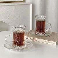 Vente directe d'usine en Chine, tasse à thé et soucoupe en verre créative originale, ensemble de tasses en verre avec poignée