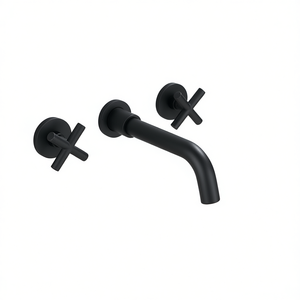 Robinet de lavabo mural noir mat à 2 poignées avec valve en céramique, design minimaliste pour salle de bain et douche - Product Image 1