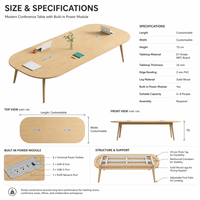 Table de réunion minimaliste nordique moderne avec pieds en bois et trou pour câbles, idéale pour les salles de réunion de bureau