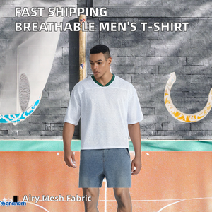 T-shirt décontracté à manches courtes pour homme, coupe ample, 100 % polyester respirant, maille unie, couleur unie, blanc et noir, livraison rapide - Product Image 2